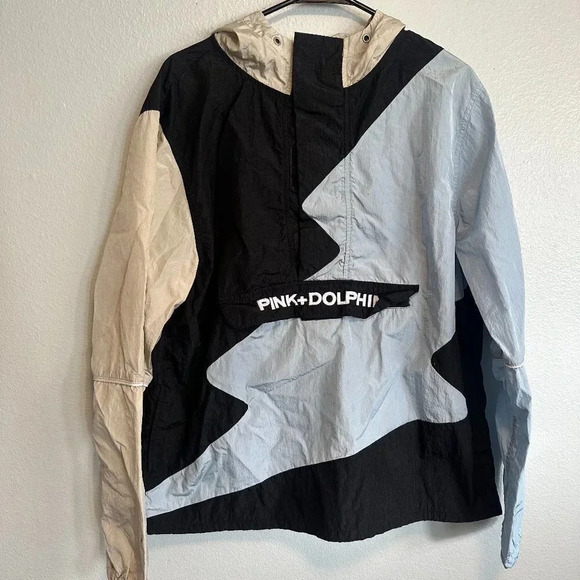 Pink Dolphin Windbreaker Jacket in Light Blue and Tan Women's Large - Picture 1 of 7